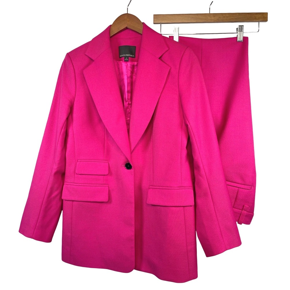 Banana Republic Womens Blazer Pants Suit Set 4 Pink Barbiecore Bold Statement